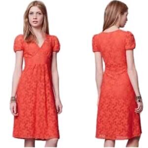 Anthropologie Leifnotes Dogflora Vibrant Coral Lace Dress Size Small